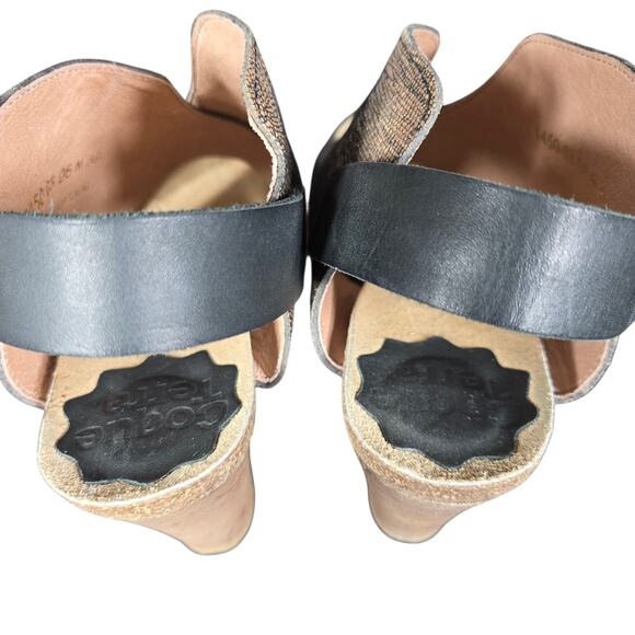 Anthro Coque Terra Sanne Heels Womens 39 Black Brown Shimmer Leather Sandals - Picture 9 of 14